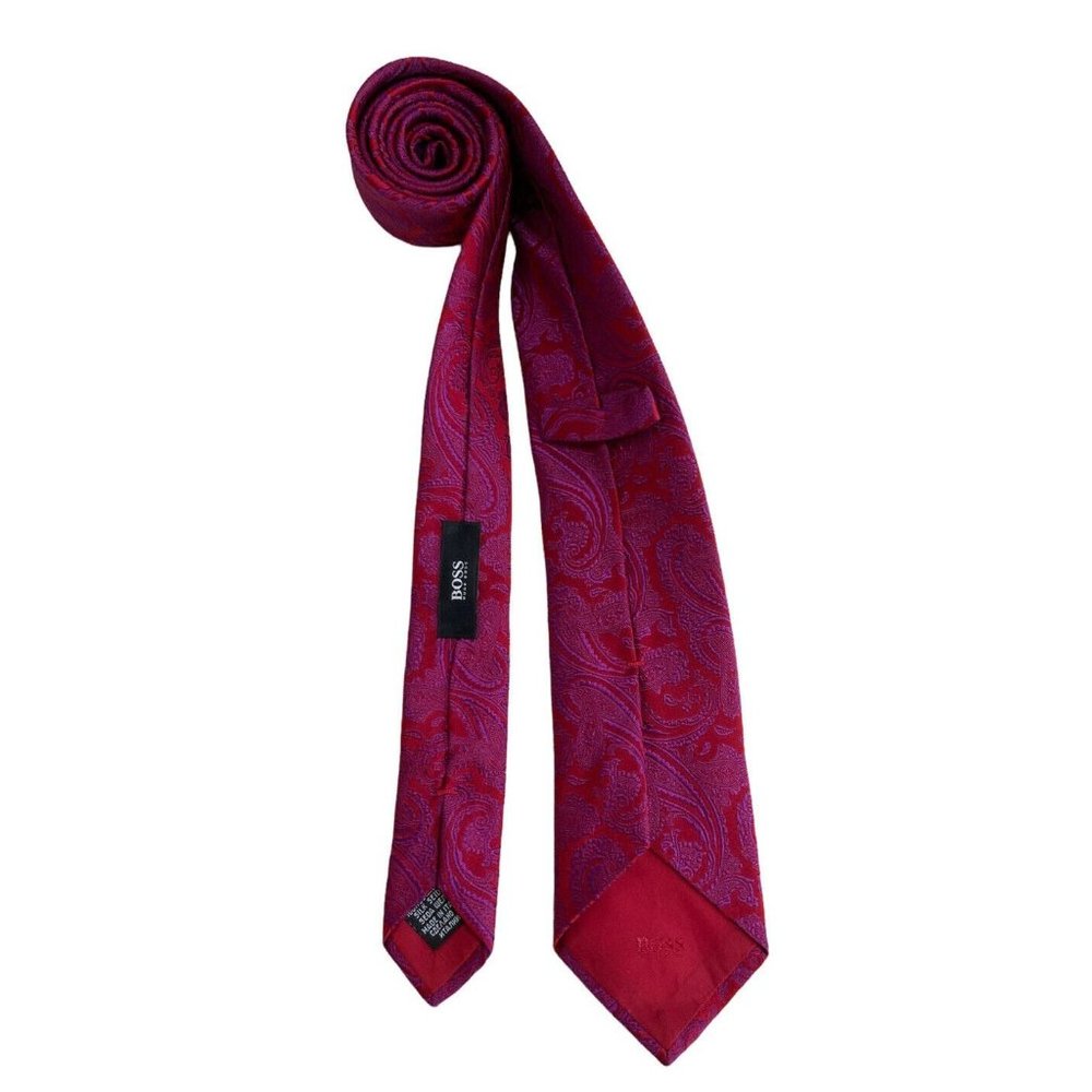 HUGO BOSS Burgundy Paisley Silk Tie ITALY 61"/ 3" EC